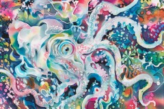 squid(2016)220×273mm silk, acid dye