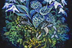 花隠れ『鶉』（2018）273×220mm silk, acid dye