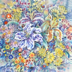 ユリの花束（2023）530×455mm silk, acid dye